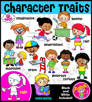 Preview of Character traits. Color and Black/ White clipart set. {Lilly Silly Billy}