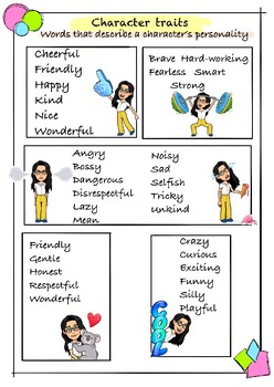 Character traits Words that describe a character's personality | TPT