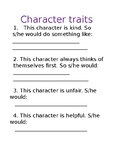 Character traits and actions - Students fill in own answers