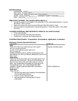 Preview of Characteristics of Good Employee Lesson Plan w/ Case Studies-Career/Agriculture