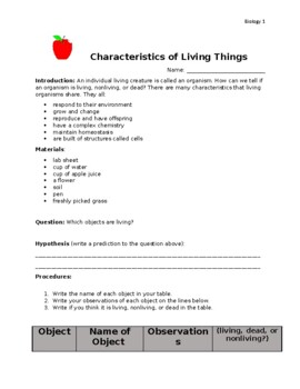 Preview of Characteristics of Life Lab