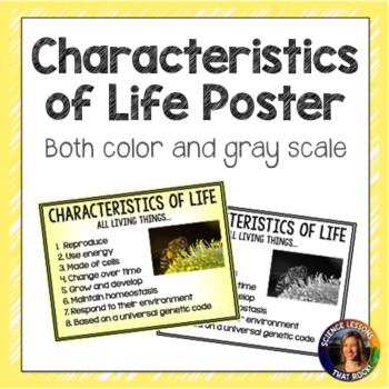 Characteristics Of Life Poster By Science Lessons That Rock Tpt