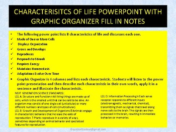Characteristics Of Life Power Point With Graphic Organizer Tpt