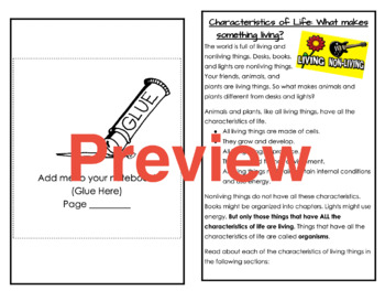 Preview of Characteristics of Life: What makes something living? Text Booklet 