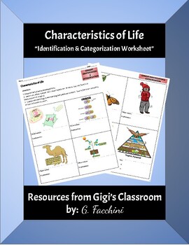 Preview of Characteristics of Life Worksheet