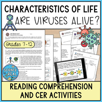 Preview of Characteristics of Life and Viruses - Reading Comprehension and CER Activities
