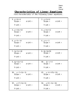 Characteristics of Linear Equations by Jose Flores | TpT