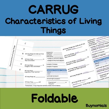 Characteristics Of Living Things Carrug Foldable By Buynomials