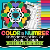 Characteristics of Living Things - Color by Number - Revie