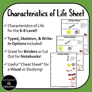 Characteristics Of Living Things Notes By Got Science Education Tpt