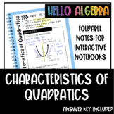 Characteristics of Quadratics Foldable Notes for Notebooks