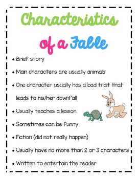 Characteristics of a Fable Chart by Teaching Team K | TpT