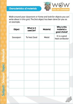 science materials and their properties by wise owl worksheets tpt