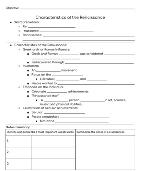 Preview of Characteristics of the Renaissance scaffolded Notes