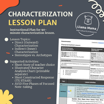 Preview of Characterization 90-minute Lesson Plan