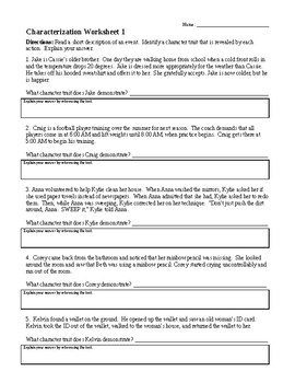 Characterization Practice Worksheet by Teacher Tom's Teaching Corner