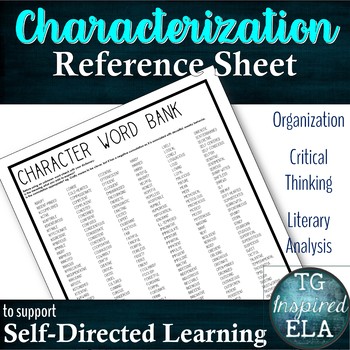 Preview of Characterization Reference Sheet -- Advanced Middle School + High School English