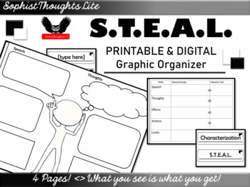 Preview of Characterization STEAL Analysis Graphic Organizers