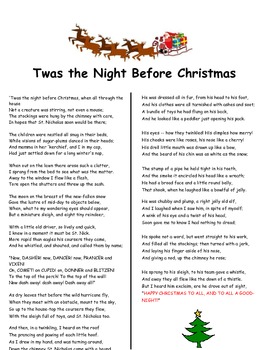 Characterization Twas the Night Before Christmas Poem Activity | TpT
