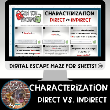 Preview of Characterization Types (Direct v. Indirect) Digital Escape Activity for Sheets