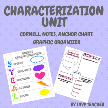 Preview of Characterization Unit- Cornell Notes, Graphic Organizer, Anchor Chart