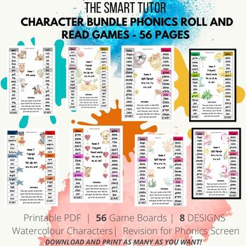 Preview of Characters Phonics Roll and Read Game Printable BUNDLE