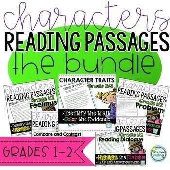 Preview of Characters Reading Passages 1st/2nd Grade  TRAITS FEELINGS  PROBLEMS  BUNDLE