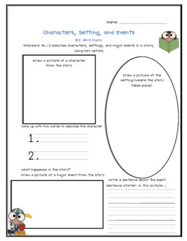 Characters, Setting, and Events Chart for Common Core Standard RL.1.3