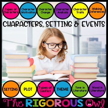 Characters, Setting, and Events Lessons, Practice and Assessment BUNDLE