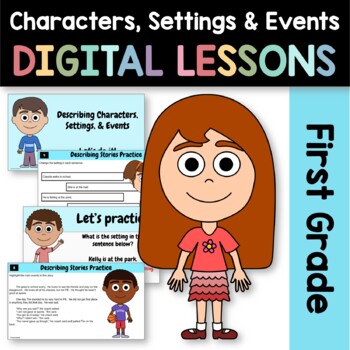 Preview of Characters, Settings, & Events 1st Grade Google Slides | Guided Reading Practice