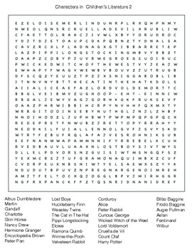 Characters in Children’s Literature word search by Pointer Education