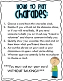 Charades Cards and Directions