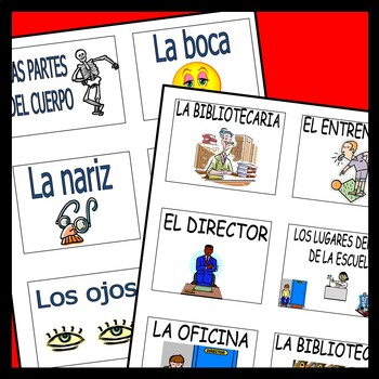 Charades Spanish Vocabulary Game / Clothing, Materials, Classroom, Body