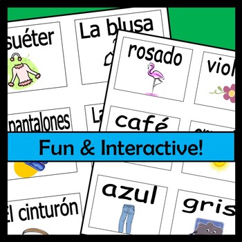 Charades Spanish Vocabulary Game / Clothing, Materials, Classroom, Body