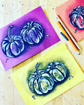 Preview of Charcoal Pumpkin Drawing Tutorial, Photos, Worksheet, & Steps