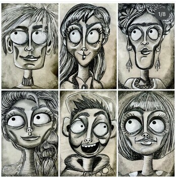 Preview of Charcoal Tim Burton Portrait Lesson-Photo tutorial,step by step,worksheets