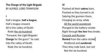 Preview of Charge of the Light Brigade poem with vocabulary