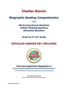 Preview of Charles Darwin Biography: Reading Comprehension & Questions w/ Answer Key