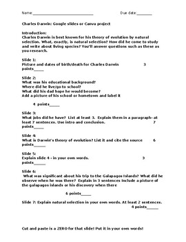 Preview of Charles Darwin Slide Show Project/Evolution/Natural Selection
