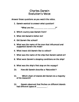 Preview of Charles Darwin & Evolution: Video Questions for Biography: "Evolution's Voice"