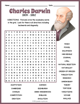 Charles Darwin Word Search by Puzzles to Print | TpT