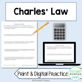 Preview of Charles' Law Practice Problem Worksheet with Key Chemistry Gas Laws Volume
