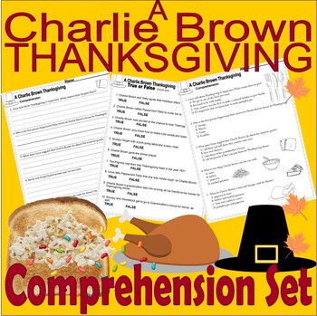 Preview of Charlie Brown Thanksgiving Comprehension Quiz Test Questions True False MC SA