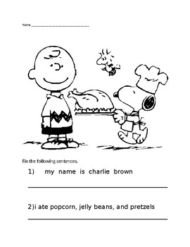 Preview of Charlie Brown Thanksgiving Fix the Sentences