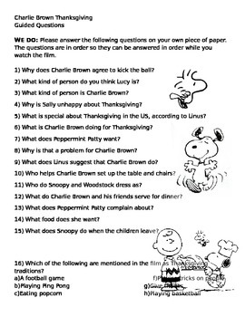 Charlie Brown Thanksgiving Guided Notes and Writing Assignment