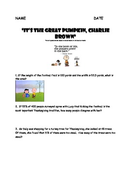 Preview of Charlie Brown Thanksgiving Math
