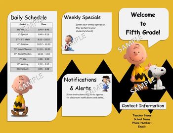 Preview of Peanuts Charlie Brown Theme Back to School Brochure