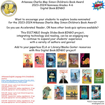 Preview of Arkansas Charlie May Simon CBA 2023-2024 Book Nominees Gr4-6 Digital Book BINGO