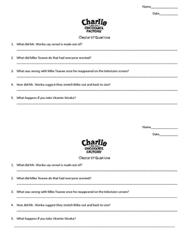 Charlie And The Chocolate Factory Chapter 27 Questions By Miss N S Necessities