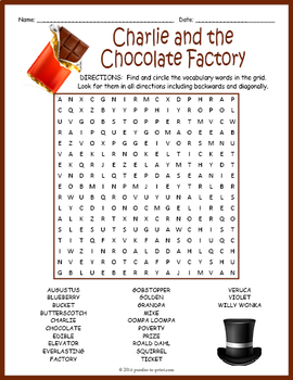 charlie and the chocolate factory word search puzzle by
